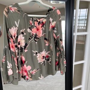 WHBM off the shoulder blouse, sage and pink